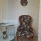 Fauteuil vintage brocante, fauteuil à tricot fleuri, classique des années 30-50
