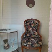 Fauteuil vintage brocante, fauteuil à tricot fleuri, classique des années 30-50
