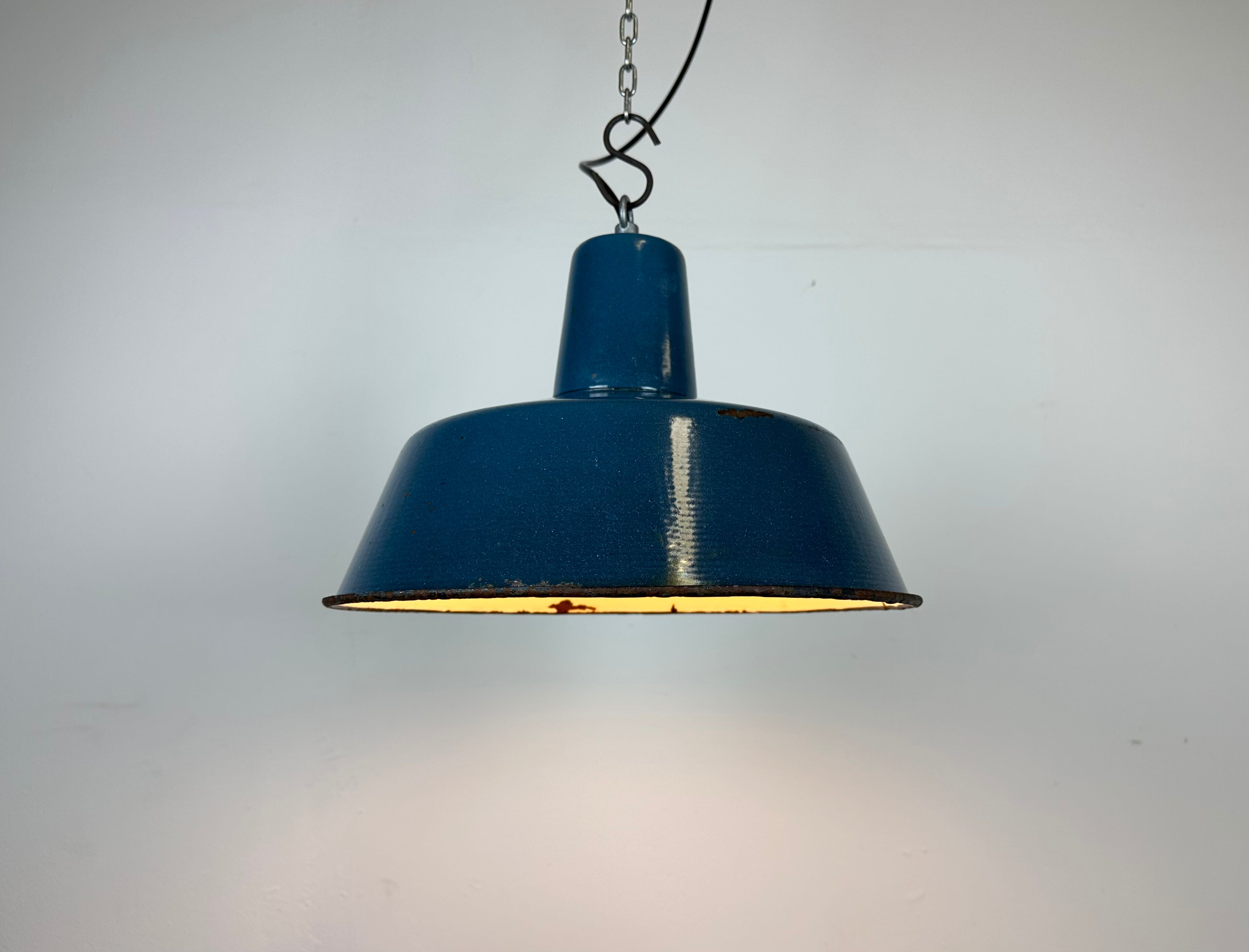 Industrial Blue Enamel Factory Pendant Lamp, 1960s