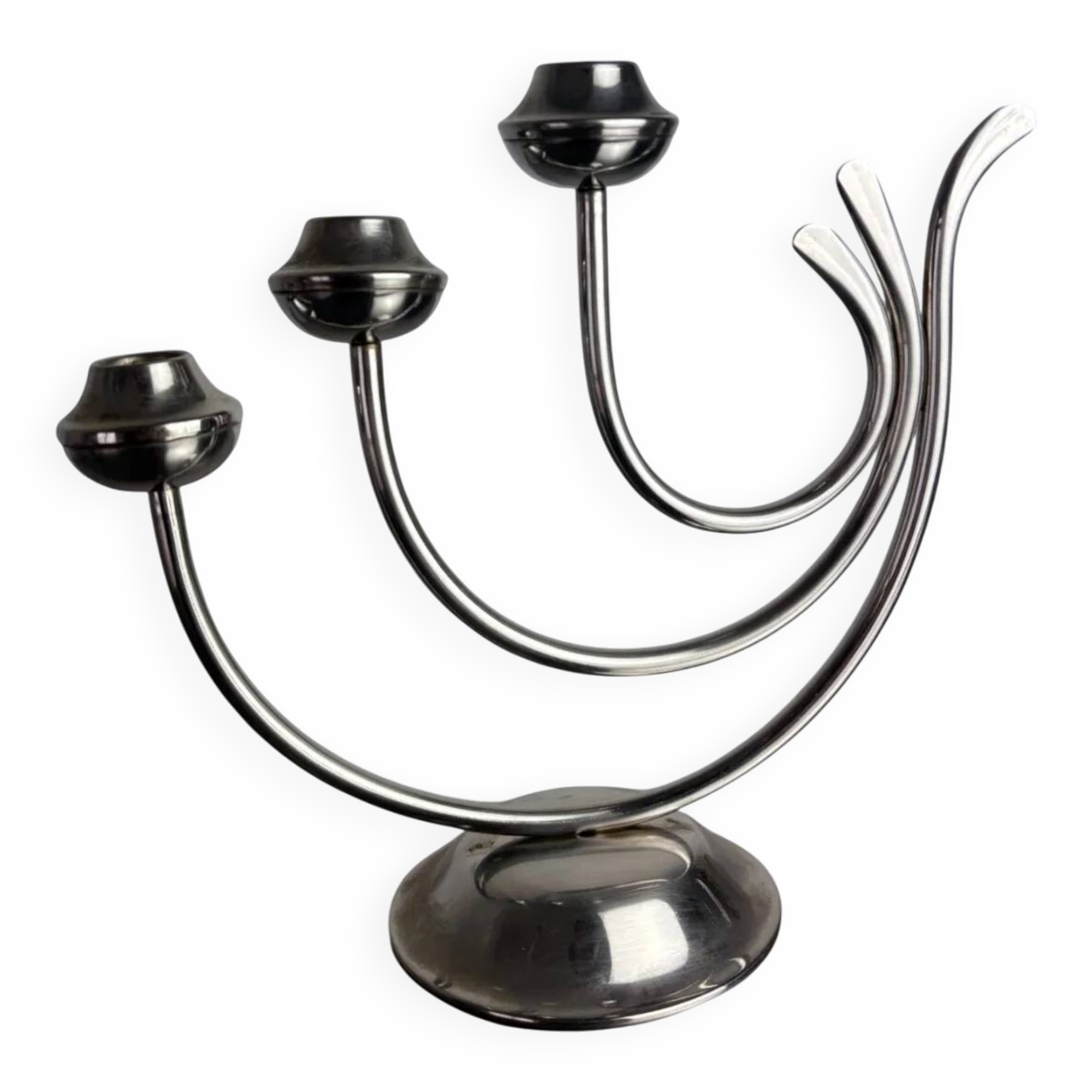 Art deco candlestick in stainless steel, 3 flames, Spain, 1970s