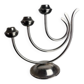 Bougeoir art déco en acier inoxydable, 3 flammes, Espagne, années 1970