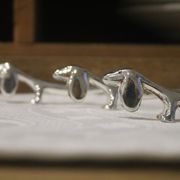 set of 6 knife holders in silver metal basset/dachshund