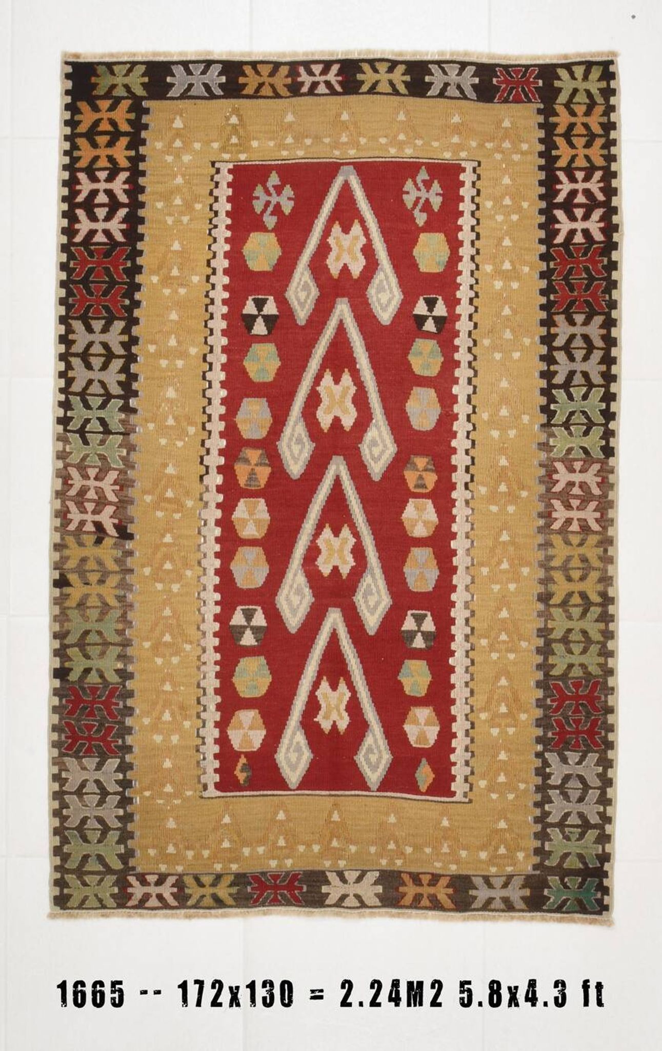 3x5 Small Size Vintage Kilim Area Rug, Ethnic Pattern Kilim, 95x143 cm