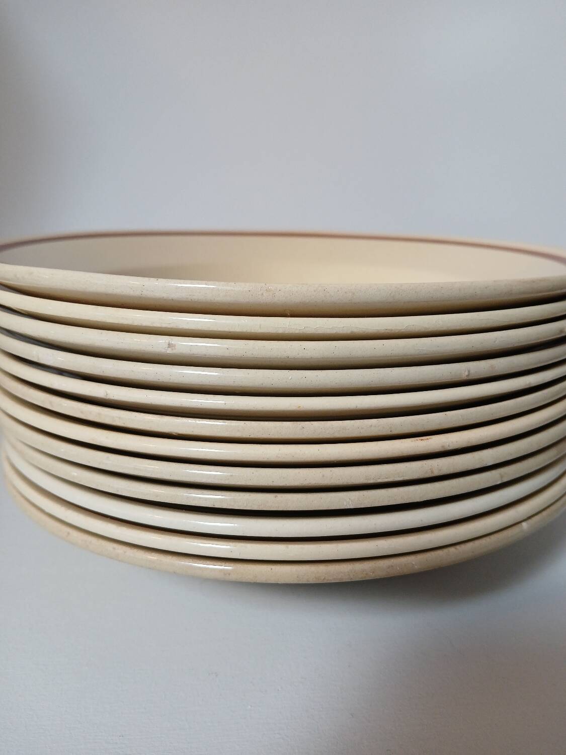 Lot de 12 assiettes creuses vintage motif bordeaux caramel