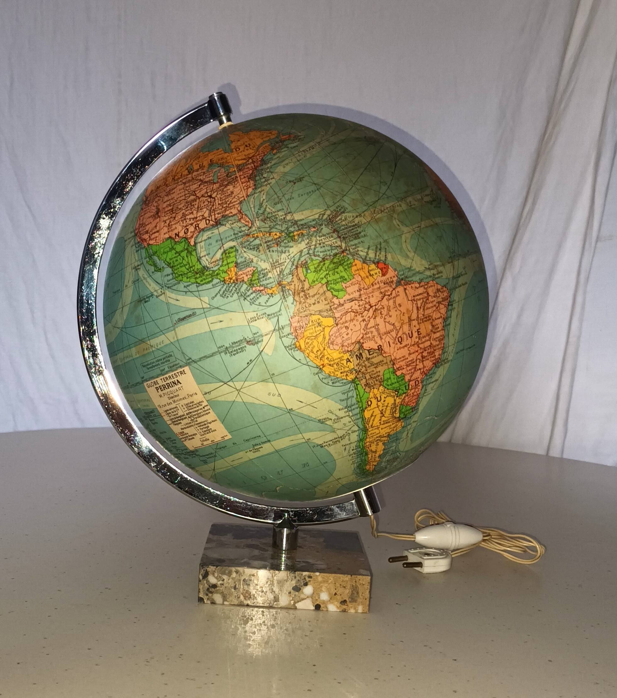 Illuminated terrestrial globe Perrina from the 1950s/60s.