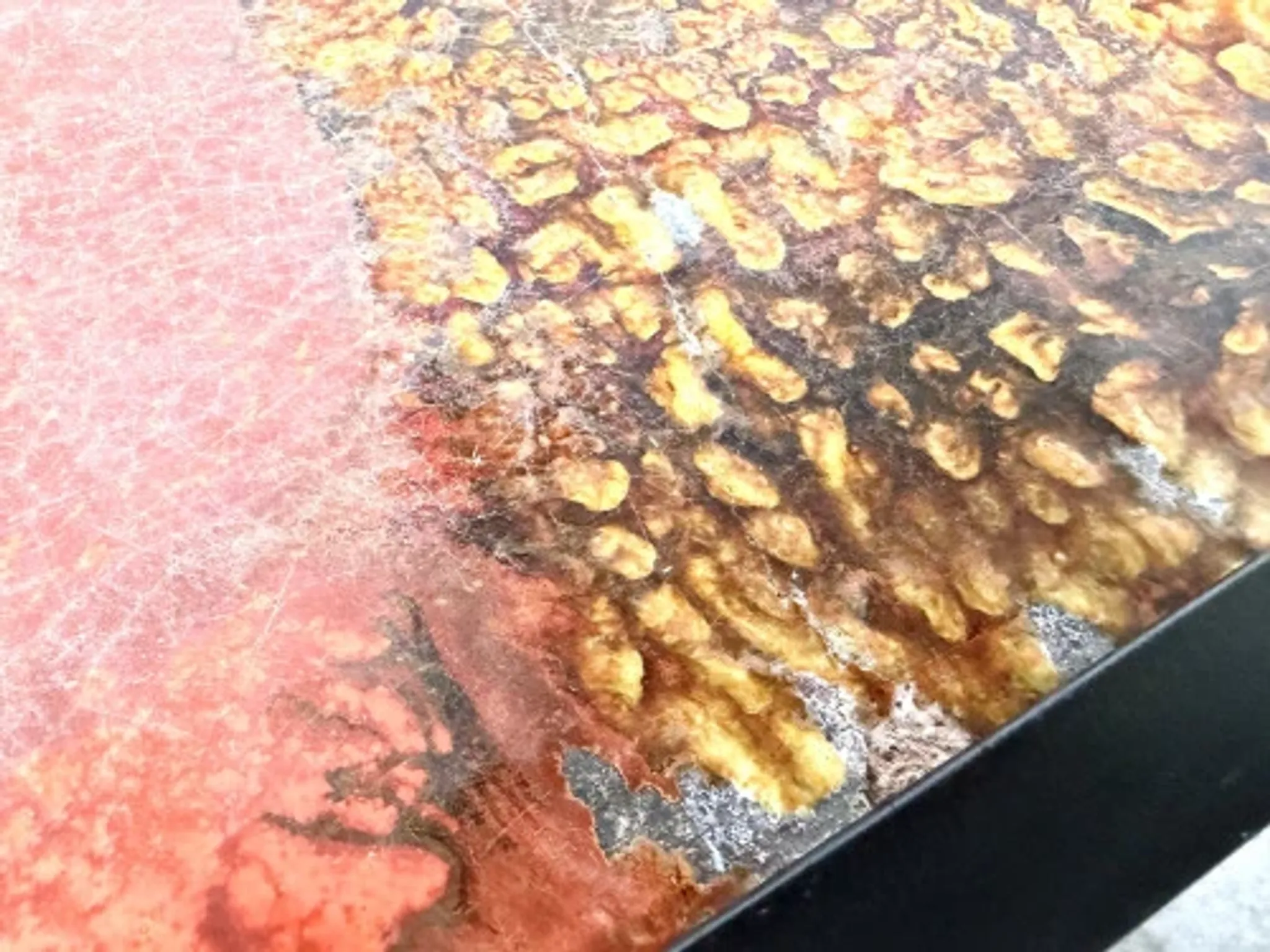 Coffee table by Robert and Jean Cloutier in enamelled lava and metal, 1950s.