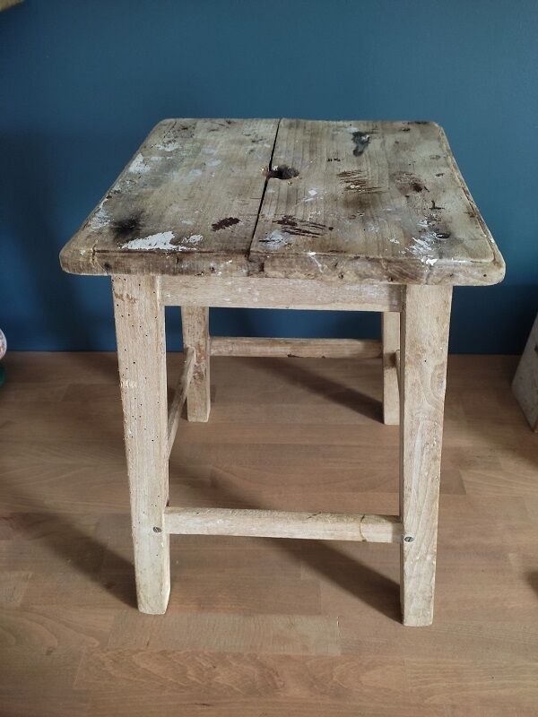 Patinated wooden stool square seat dp 0322007 old vintage