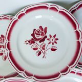 6 flat plates with red flowers