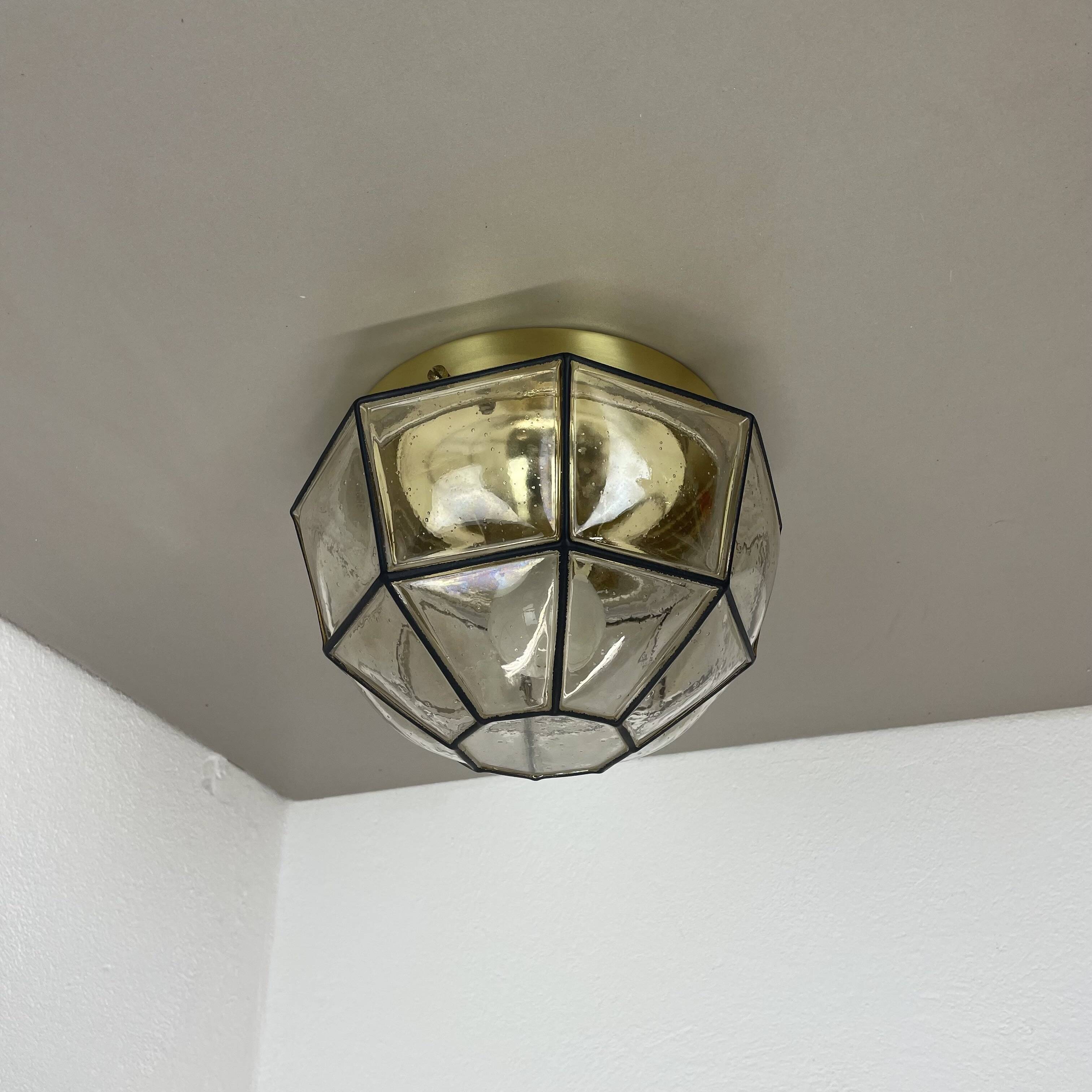 Ceiling Light "Iron Rings" made of Brass and Glass by Glashütte Limburg, Germany, 1970s