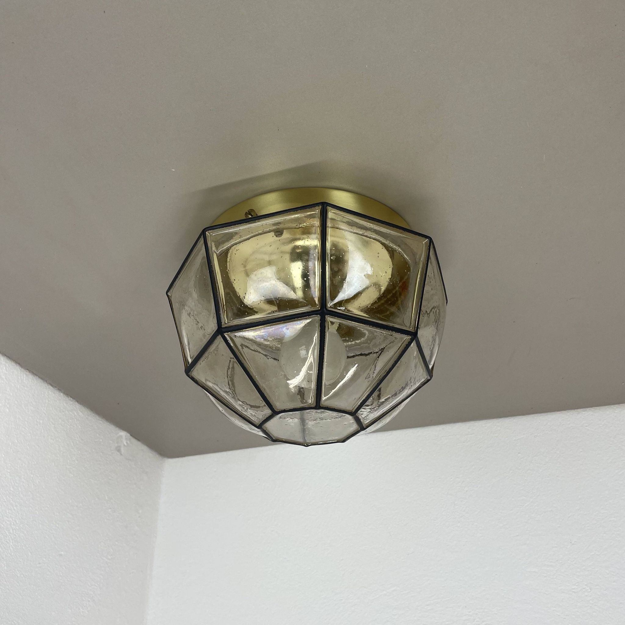 Ceiling Light "Iron Rings" made of Brass and Glass by Glashütte Limburg, Germany, 1970s