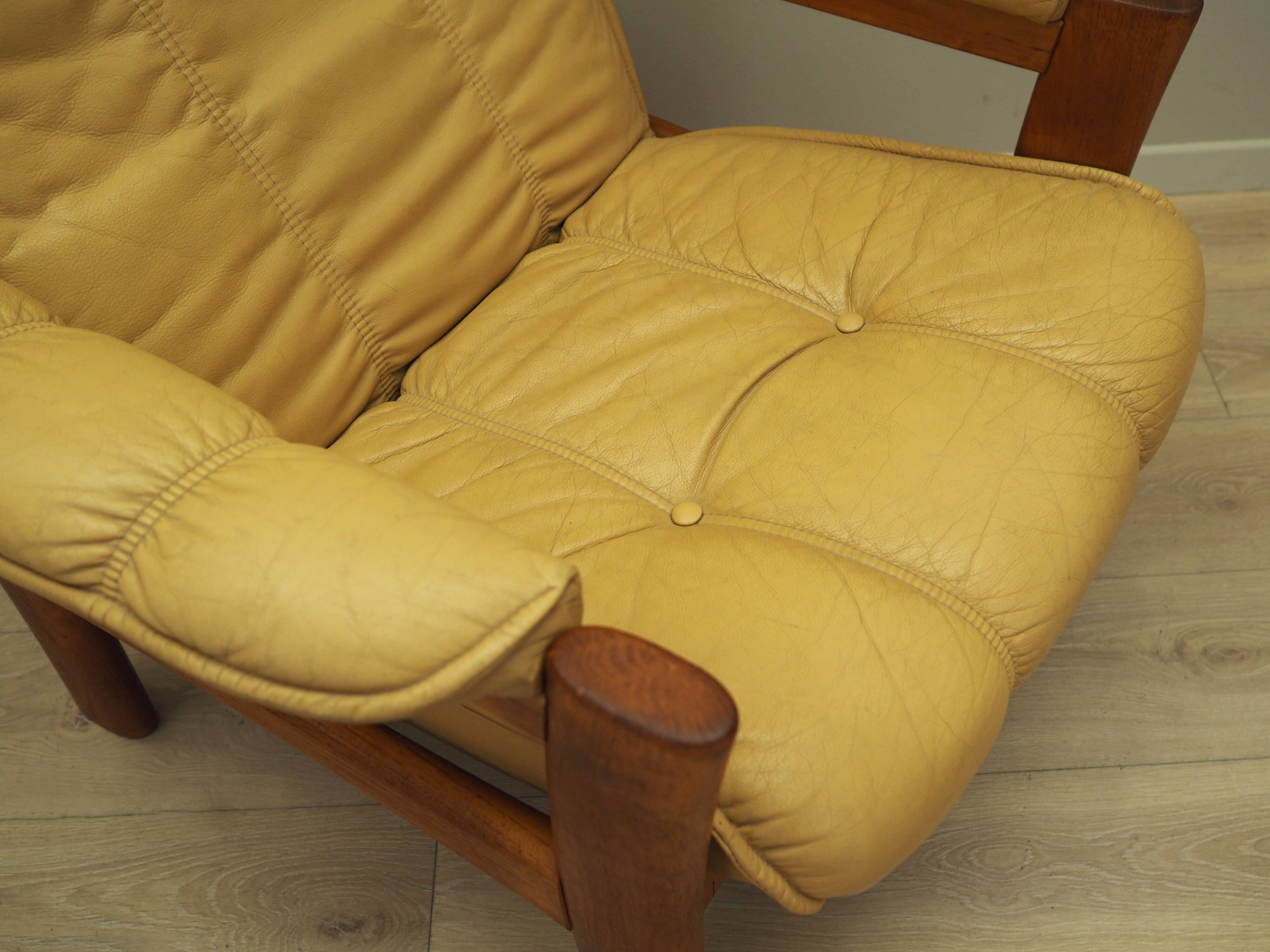 Yellow leather armchair, Danish design, 1960s, production: Denmark