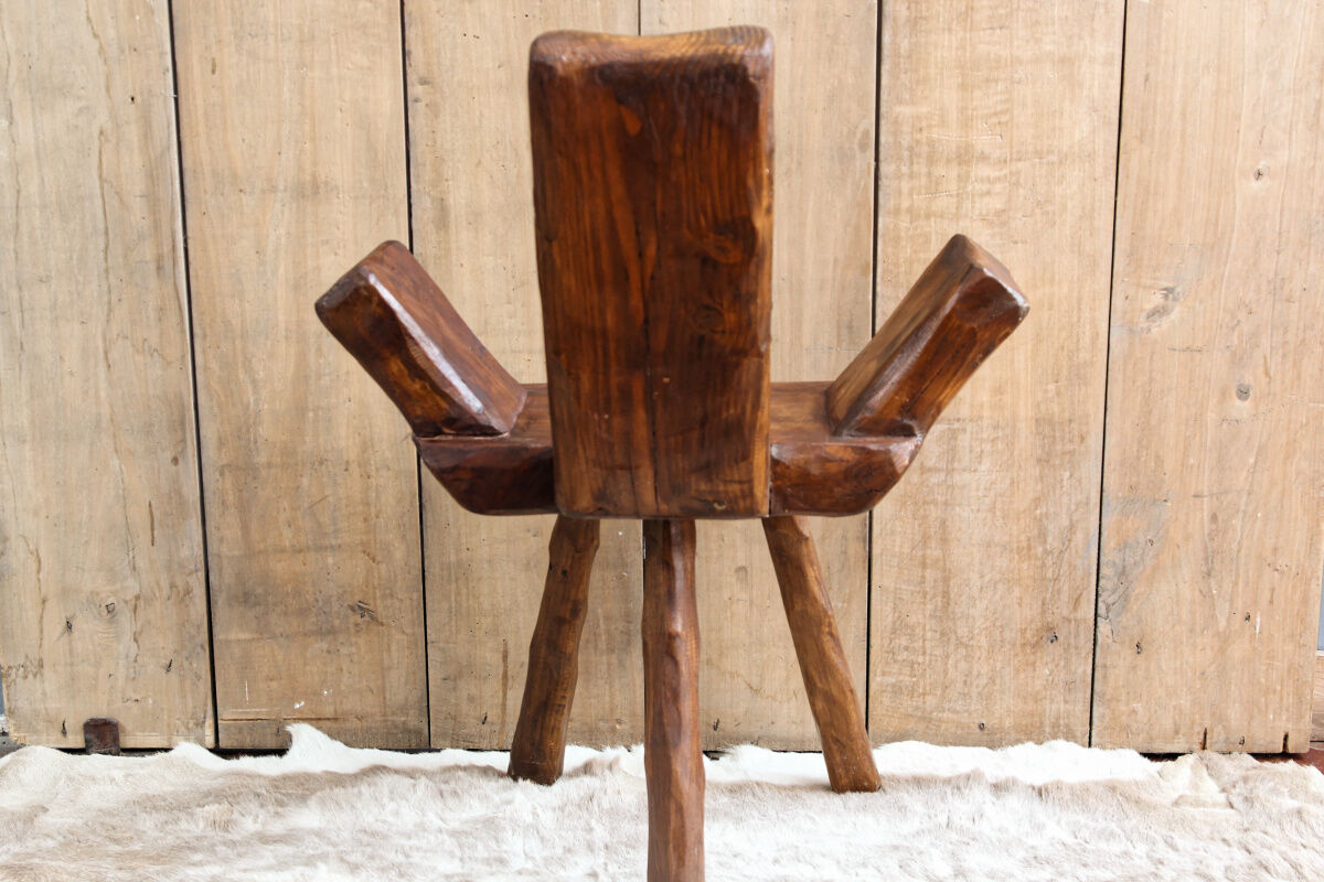Pair of brutalist chairs made of raw wood