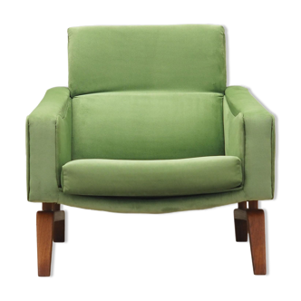 Fauteuil vert, design danois, années 1970, fabriqué au Danemark