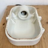 Industrial white porcelain cage wall light with ribbed glass, 1970s