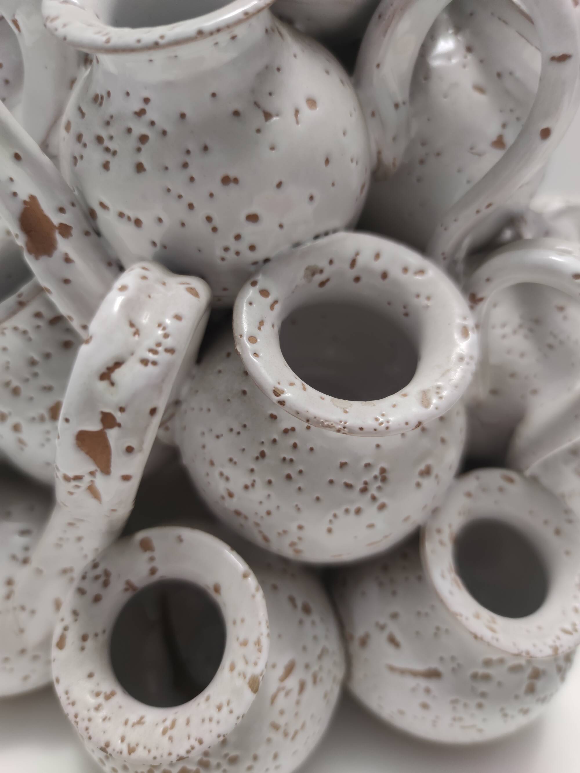Vintage Tulip Vase with 25 White Glazed Ceramic Amphoras, Italy