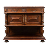 Henri II style console table with a red marble top.