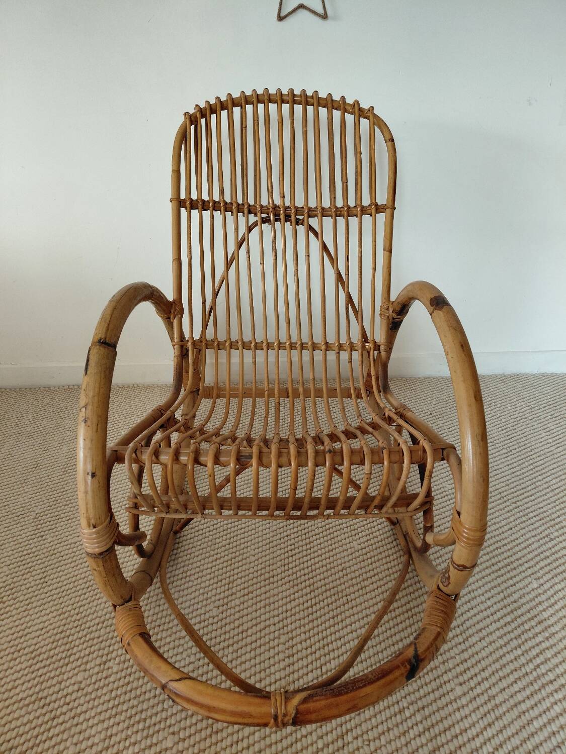 Natural rattan rocking chair - Vintage 1960s/70s