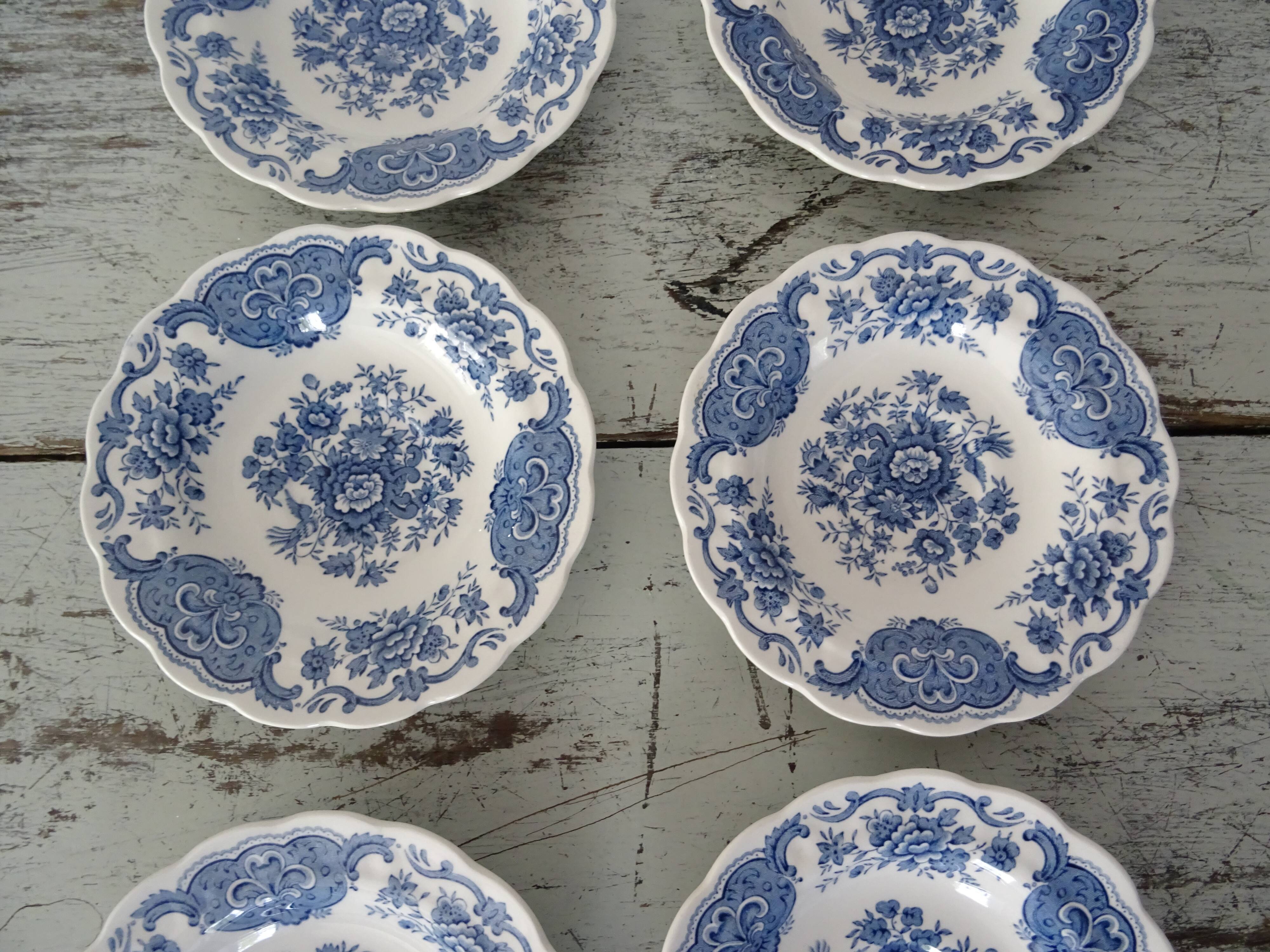 6 cups ridgway staffordshire windsor flowers blue