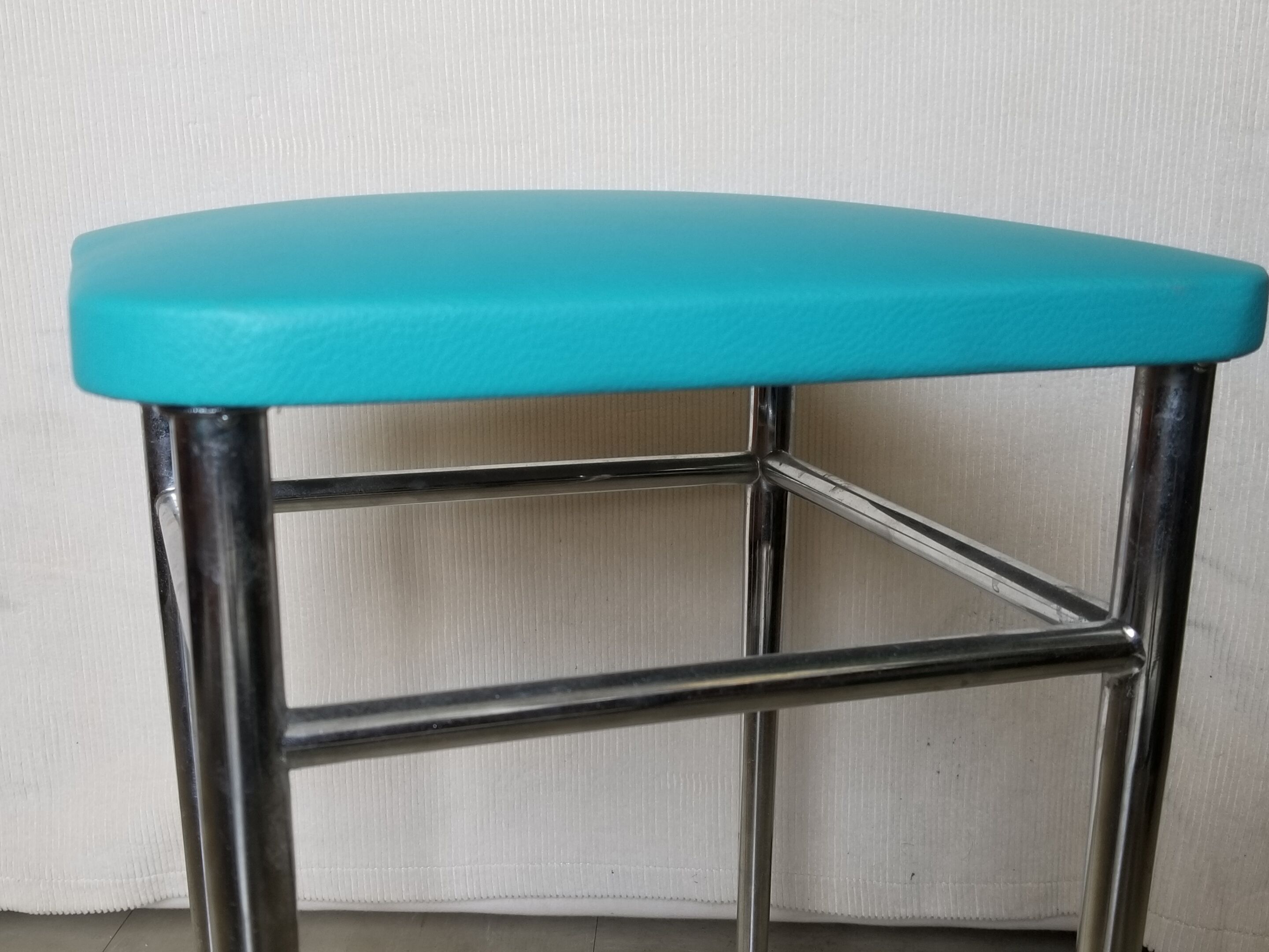Vintage chromed stool in turquoise blue skai