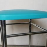 Vintage chromed stool in turquoise blue skai