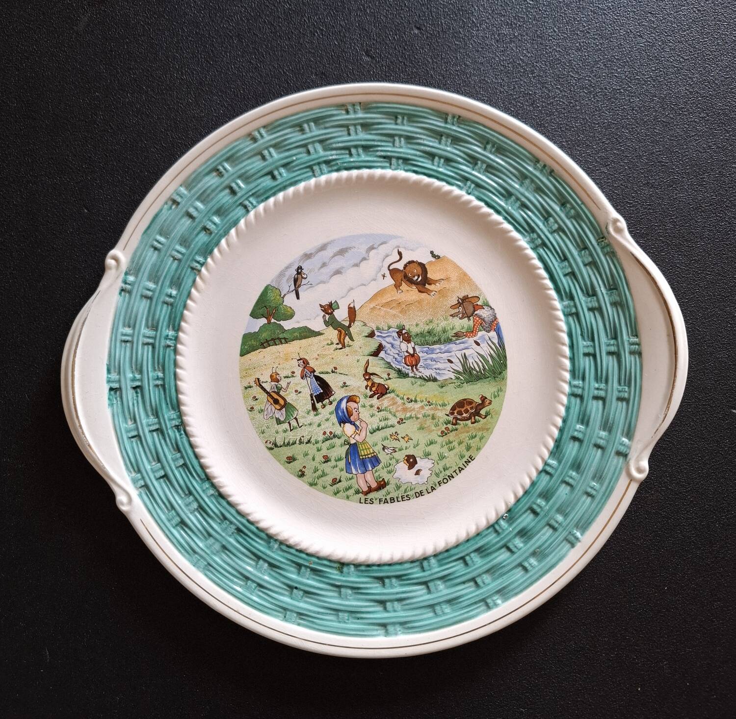 Vintage dessert service Les fables de la Fontaine