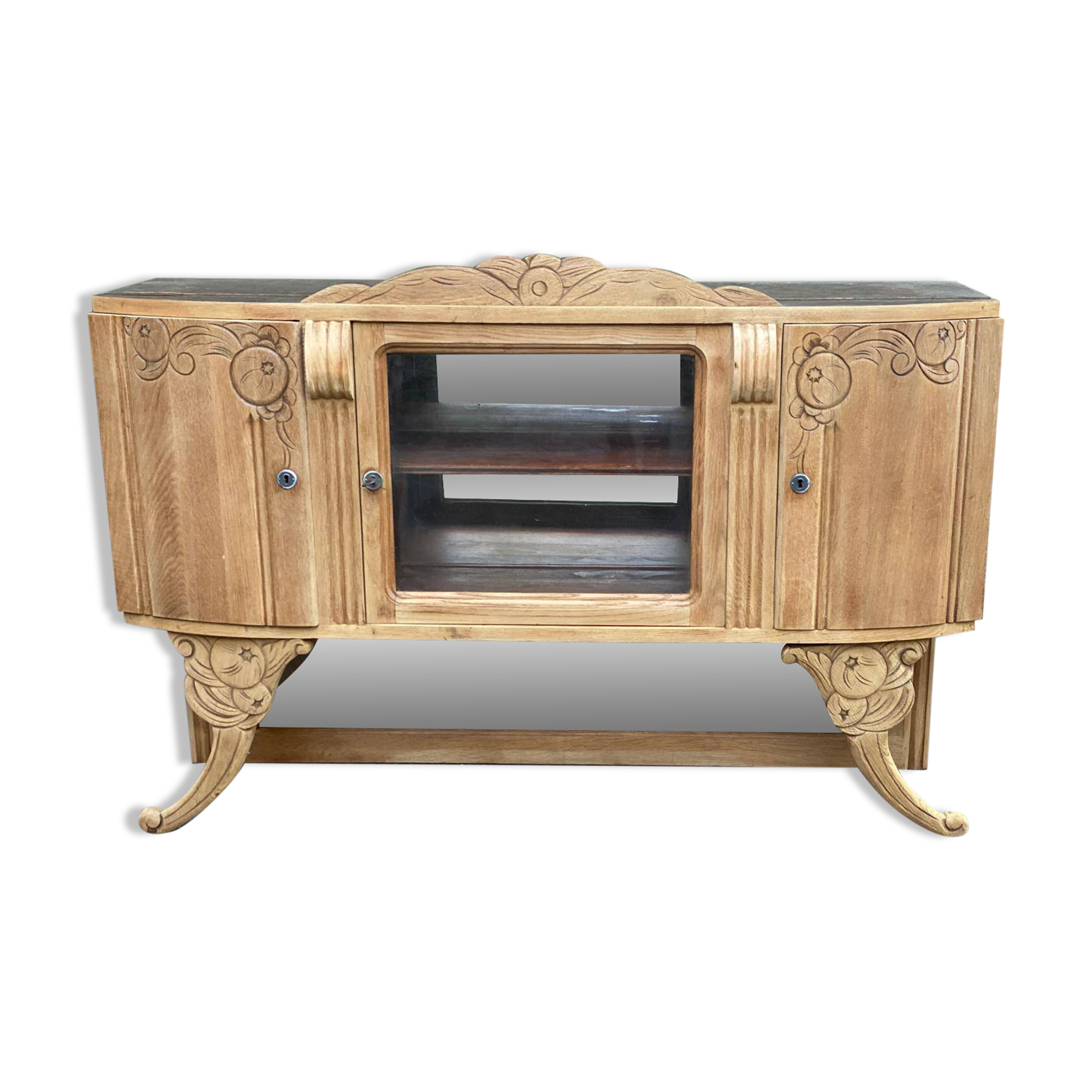 Vintage wooden display cabinet art deco 1940s