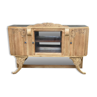 Vitrine vaisselier vintage en bois massif art déco 1940