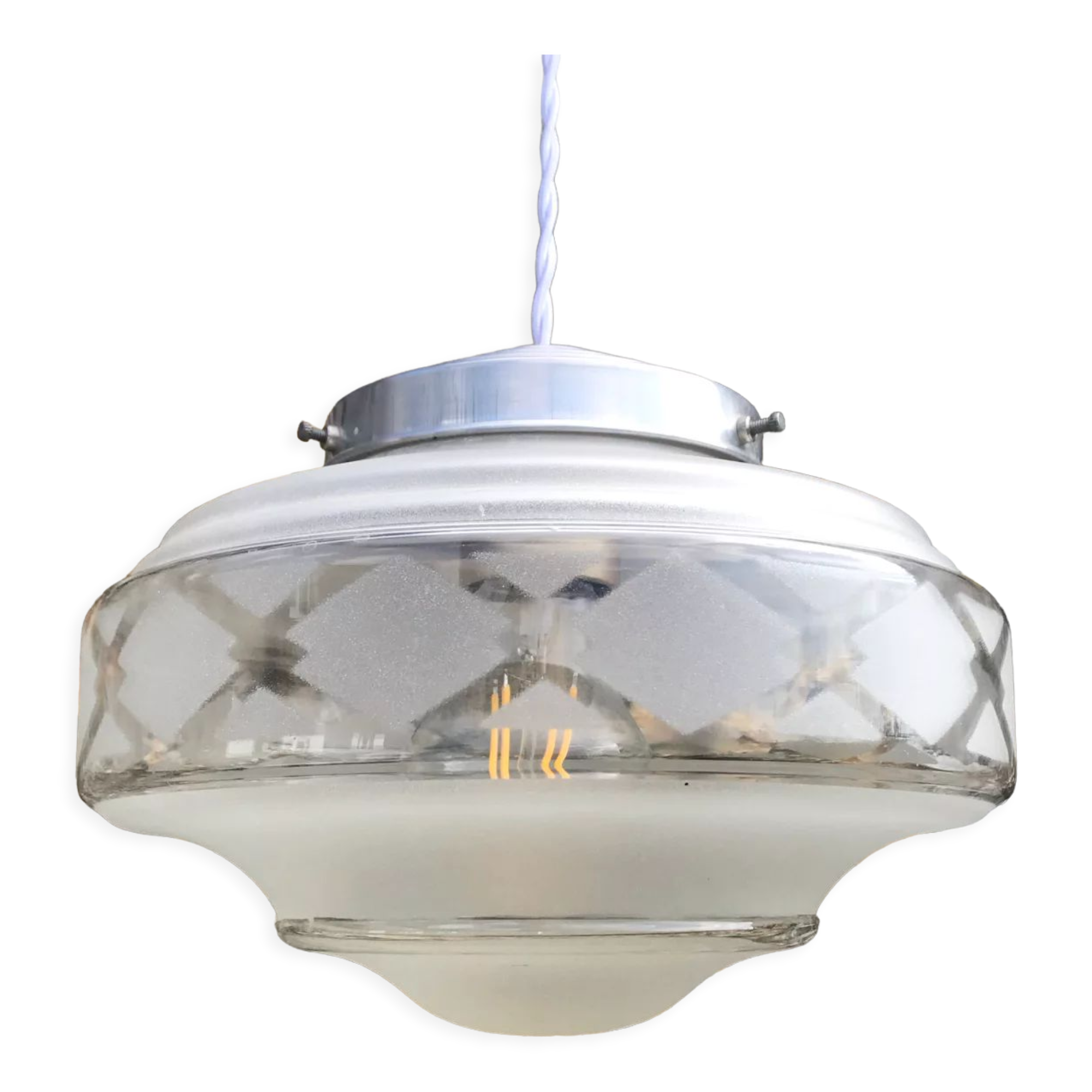 Vintage sandblasted glass pendant lamp