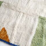 Moroccan berber carpet beni ouarain unbleached with colorful patterns 207x166cm