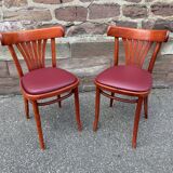 Pair of Alsatian bistro chairs in wood and leather, 1960