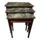 3 nesting tables in green marble and mahogany