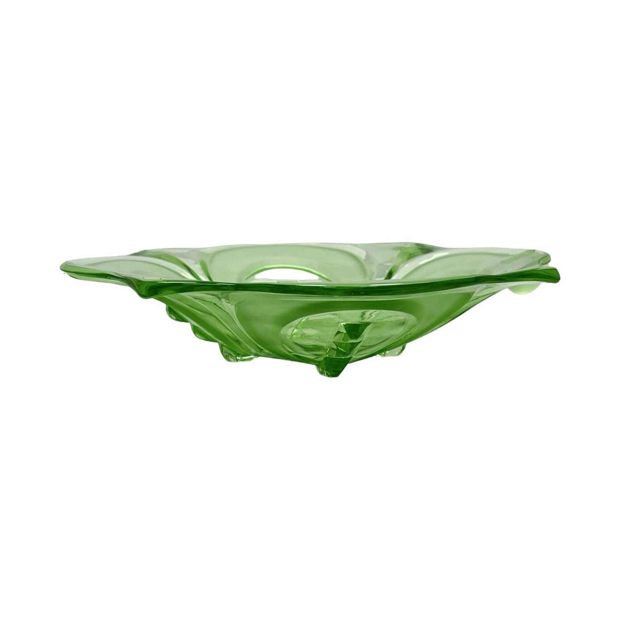 Art Deco green glass jardinière/serving dish, Stölzle Hermanova Hut, 1930