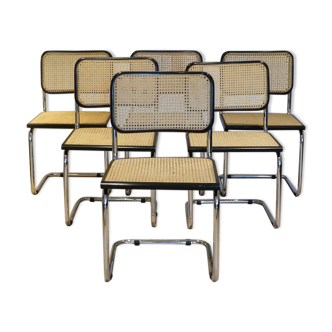 Set of six B32 cesca chairs design Marcel Breuer