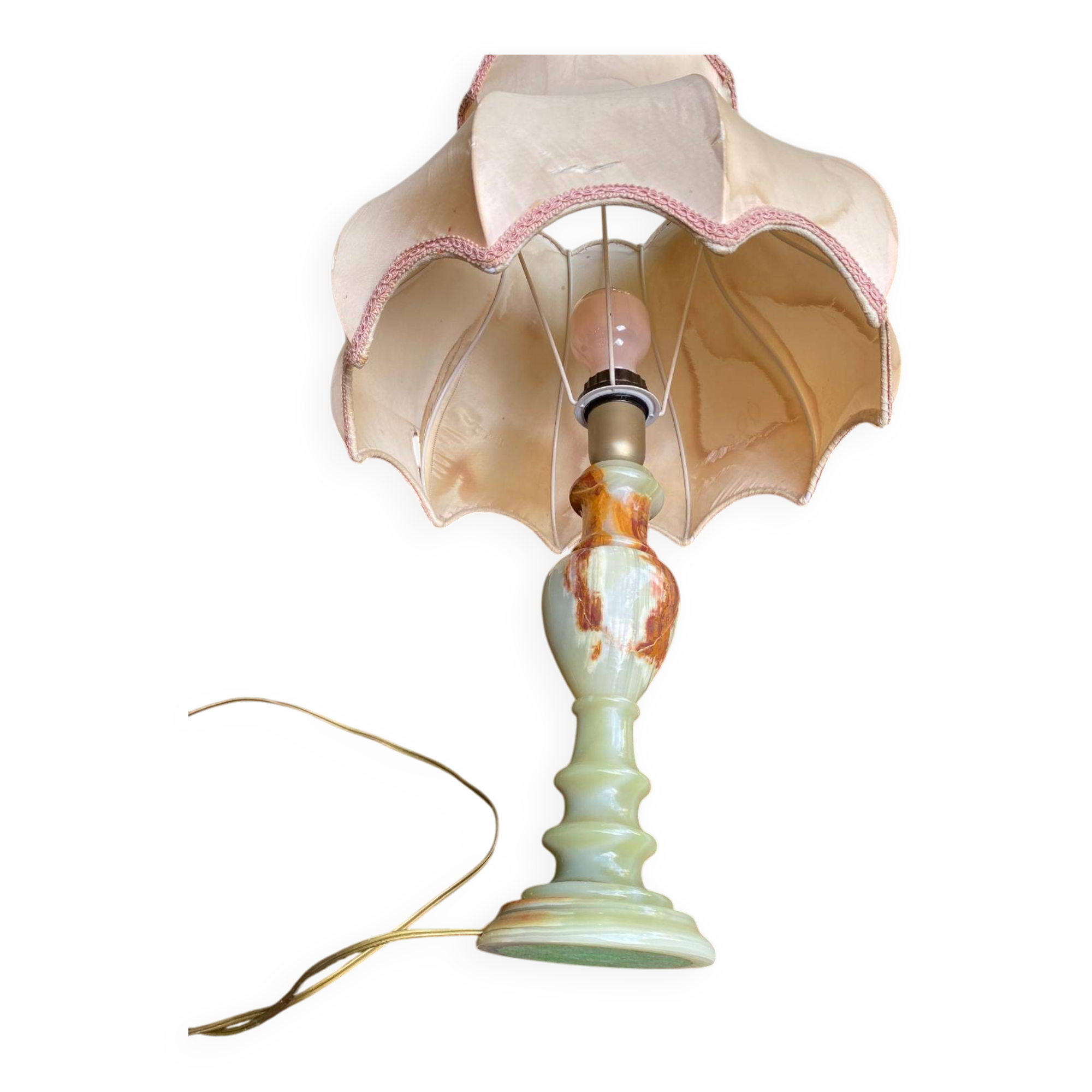 Lampe onyx vintage vert et marron