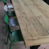 Industrial table solid oak tray and cast-iron footing