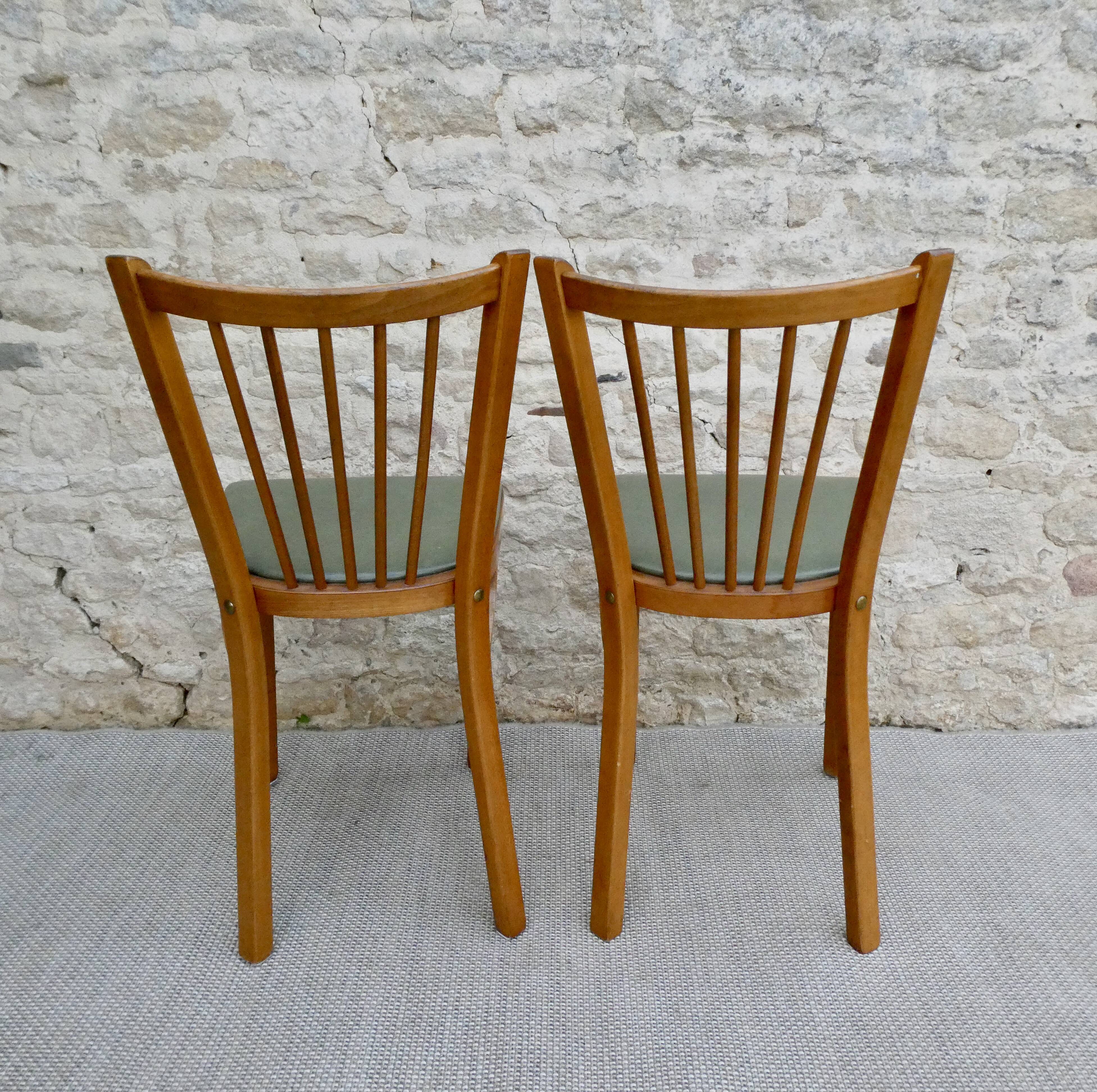 Pair of bistro chairs Baumann, wood and skai khaki
