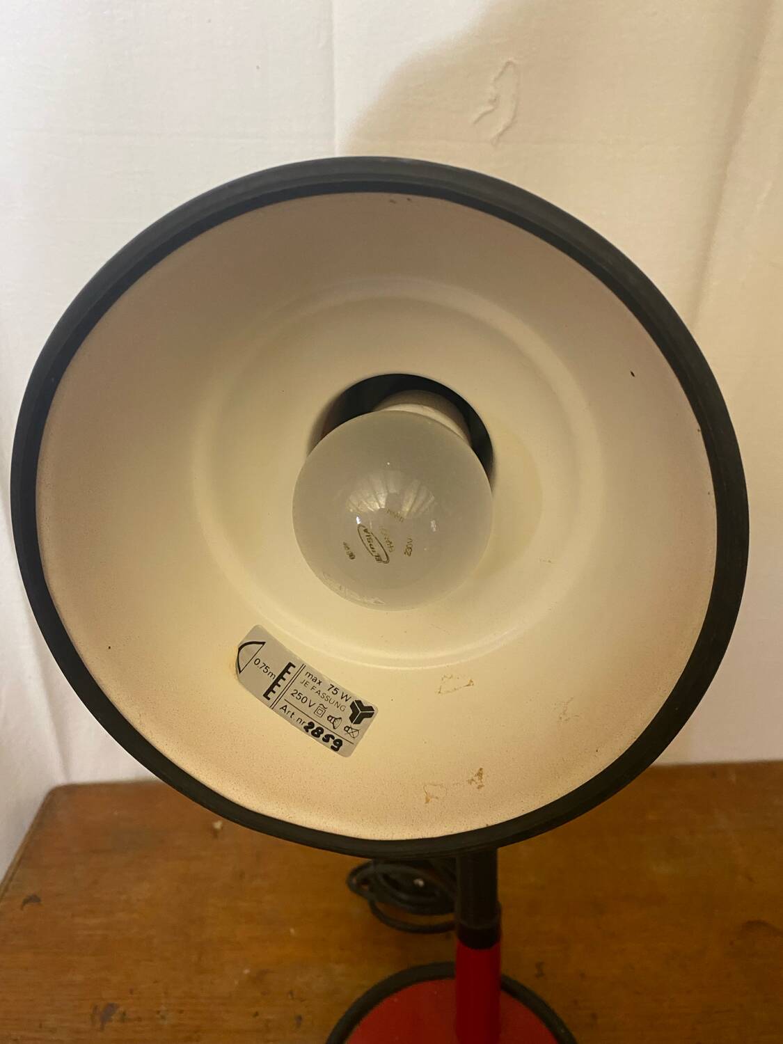 Antique style desk lamp aluminor red metal + black plastic vintage