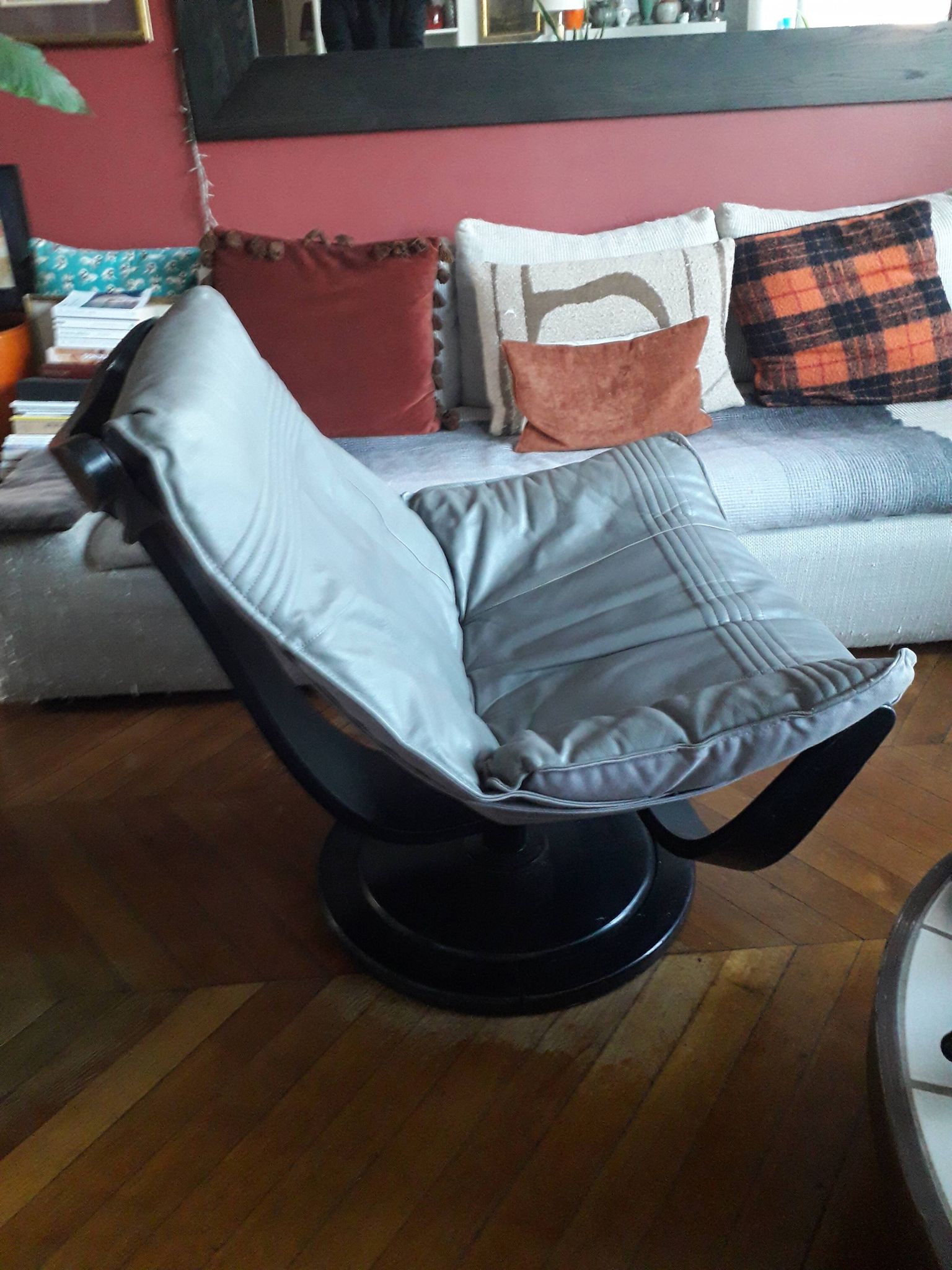 Vintage Swedish leather armchair signed Nelo