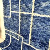 Moroccan Berber carpet Beni Ouarain blue mottled with white patterns 3,37x2.08m
