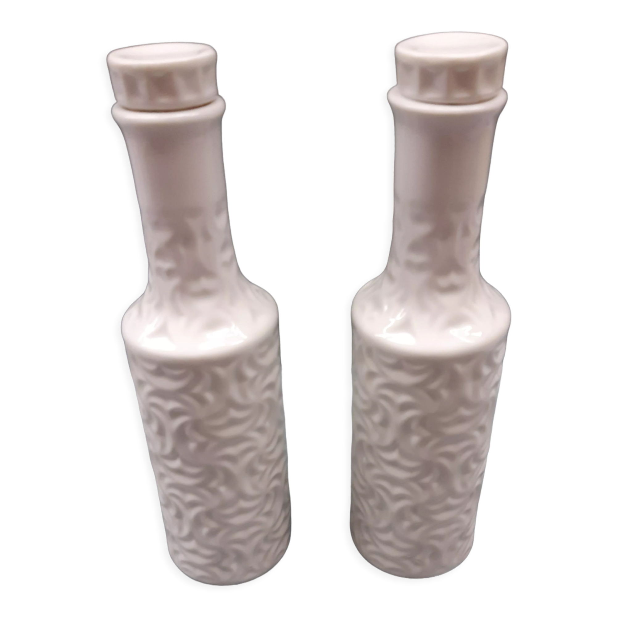 2 white porcelain bottles sargadelos o castro vintage