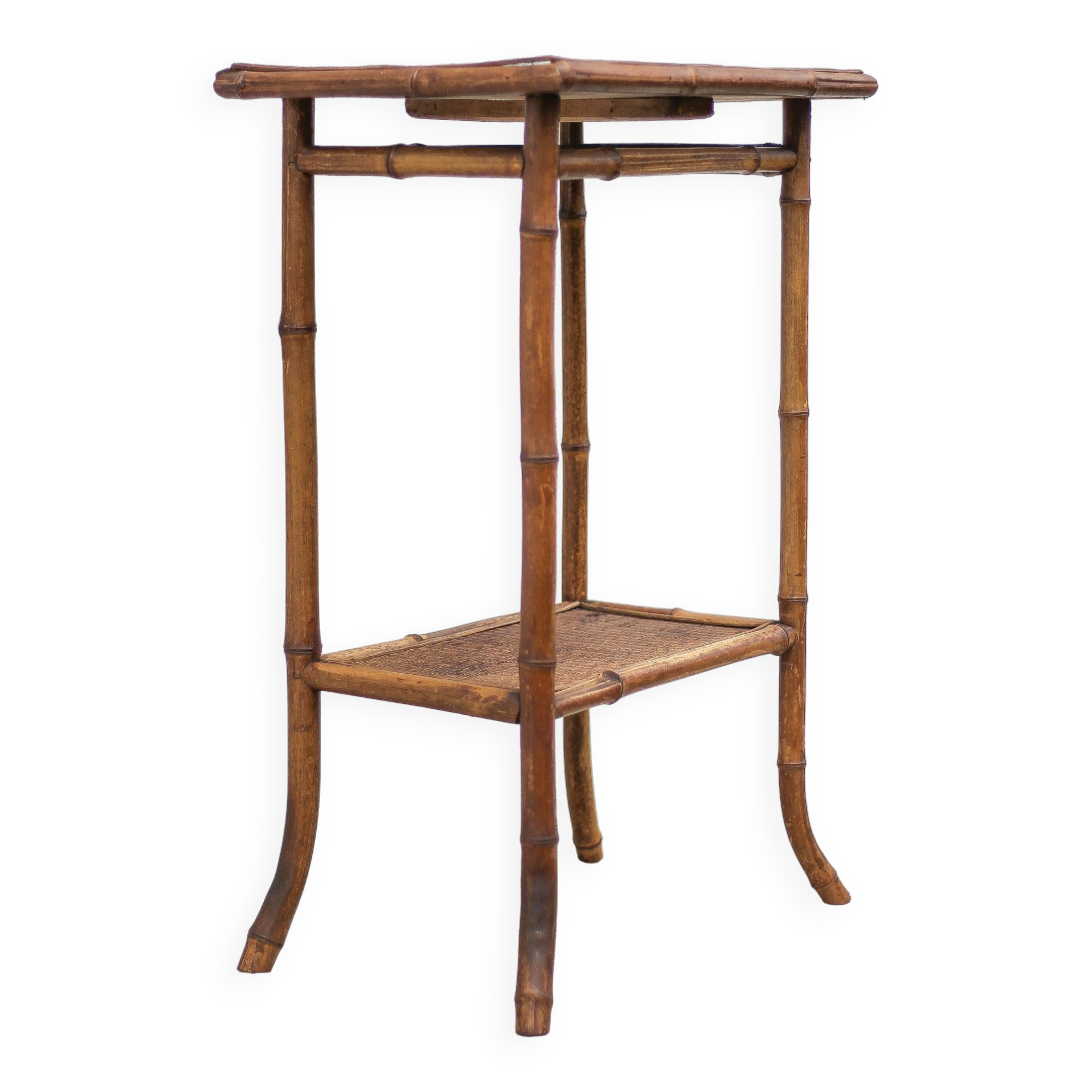 Bamboo and woven wicker table, vintage bamboo console, side table