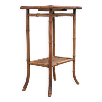 Table bambou et osier tressé, console bambou vintage, table d'appoint