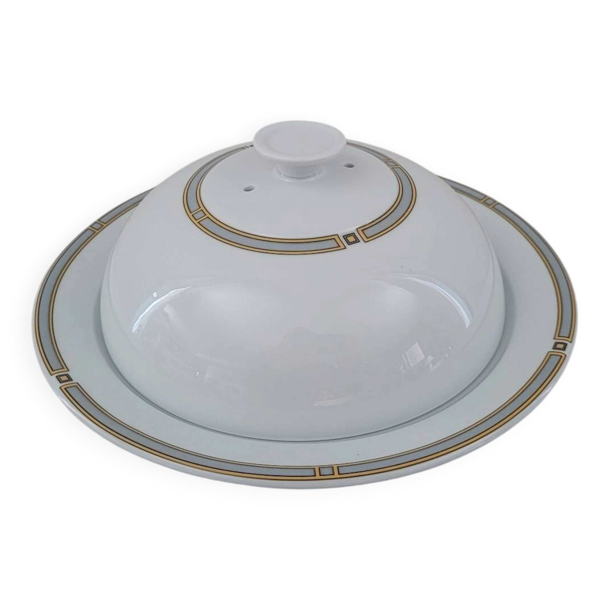 Pillivuyt Porcelain Butter Dish with Geometric Design