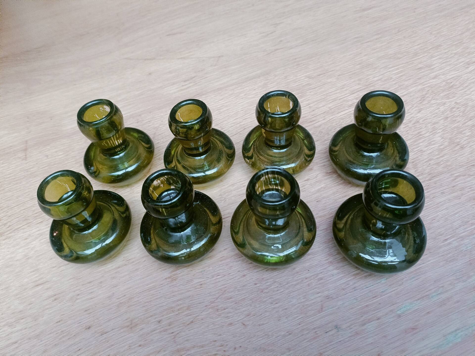 Bottle green glass candle holders