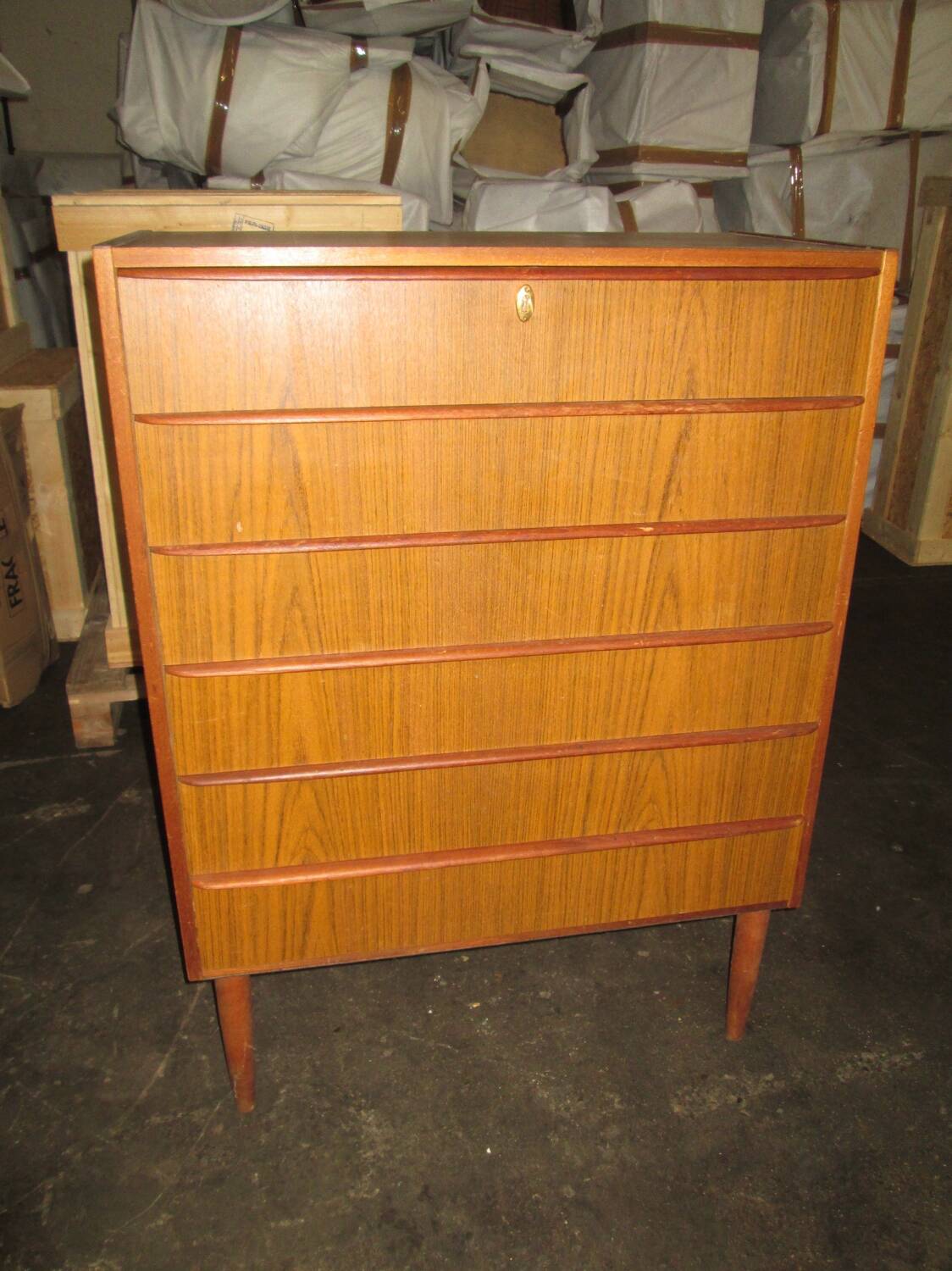 High chest of drawers, Scandinavian style, teak, 6 drawers, 1970