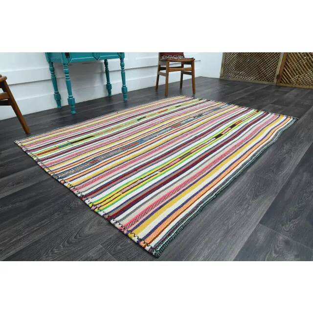 Vintage Turkish Oushak handmade wool cotton pink green runner rug 150x207