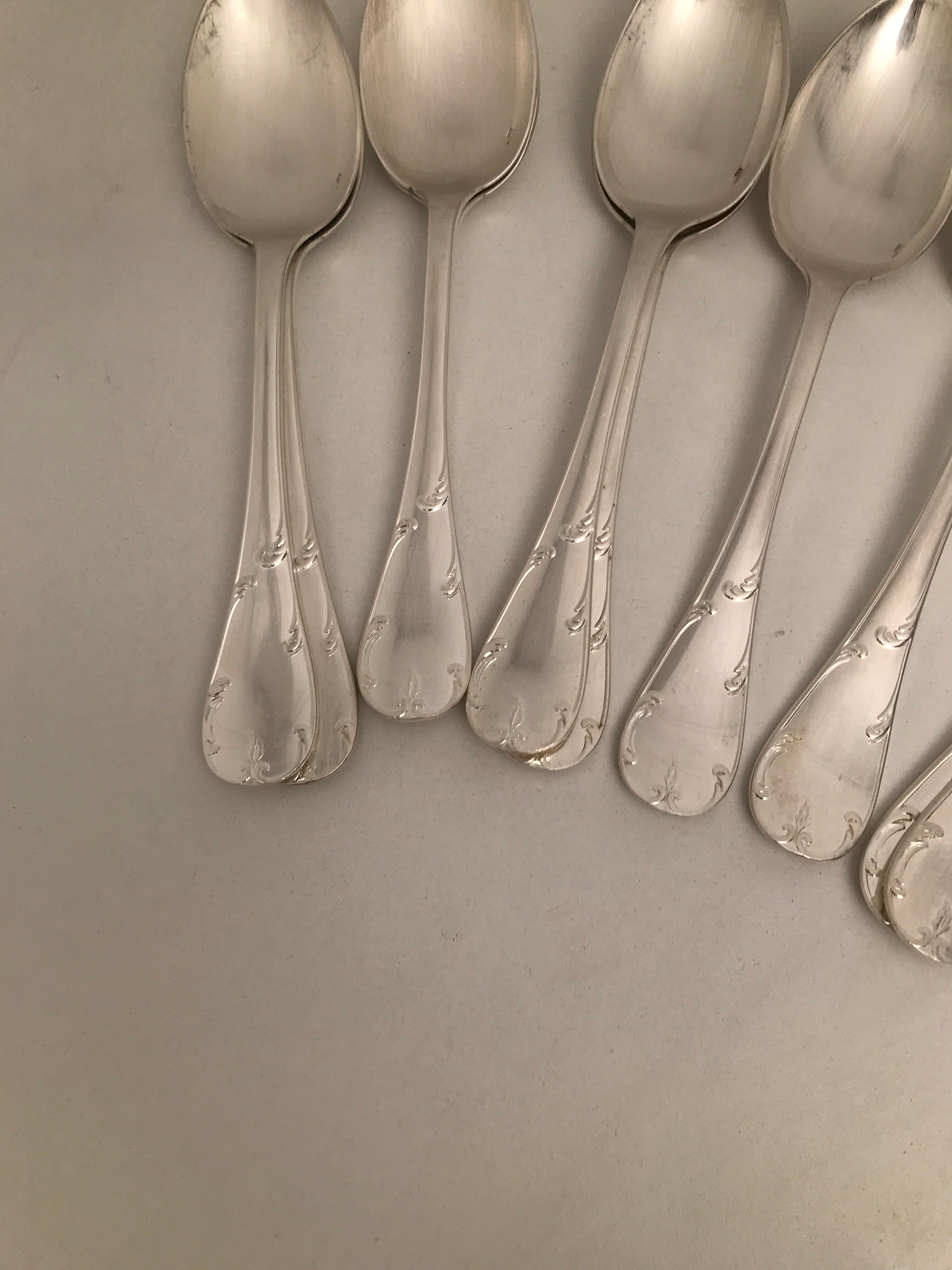 Set of 10 old silver spoons