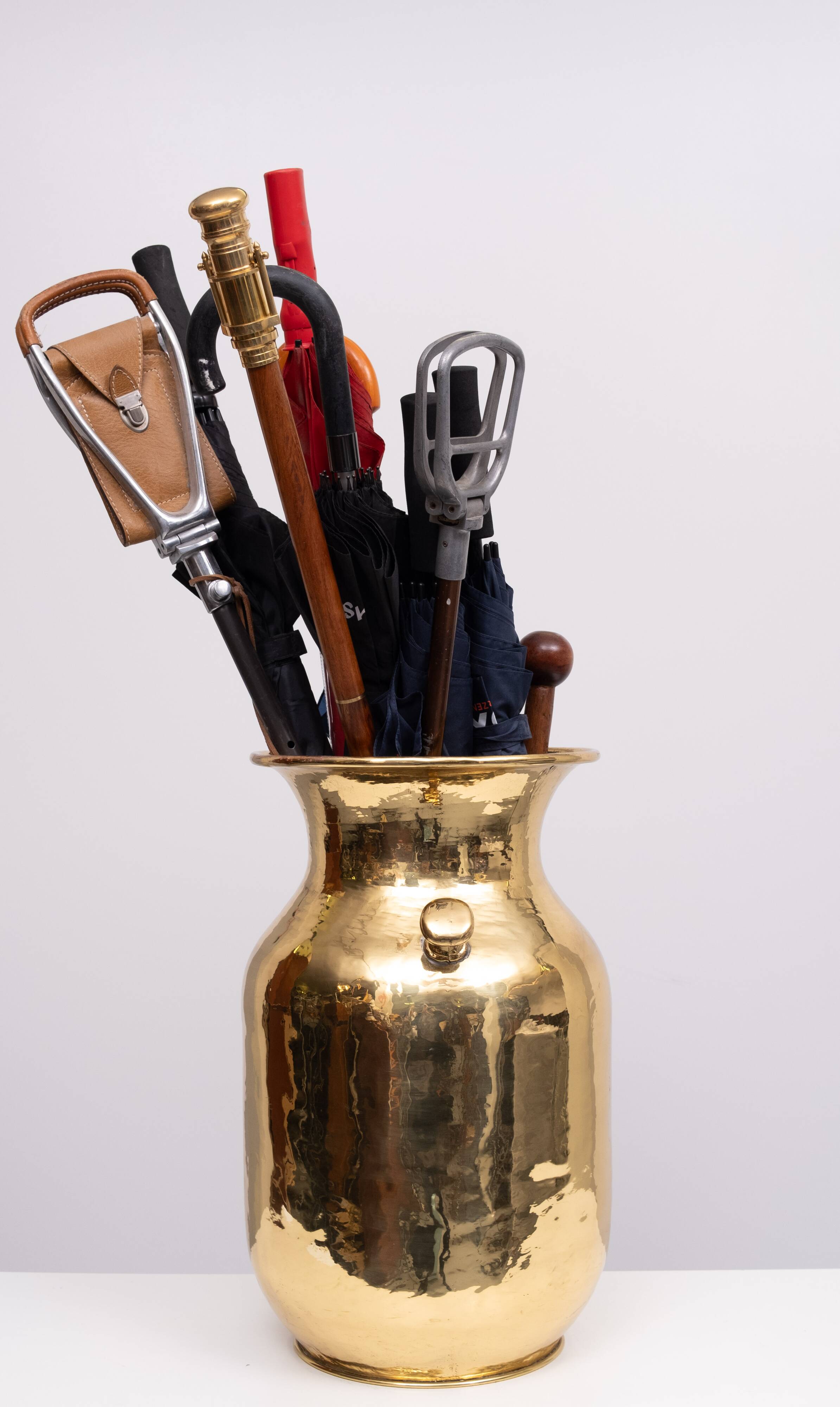 Handmade brass umbrella stand by samex italy 1970s