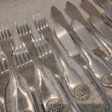 11 silver-plated fish forks and 11 fish knives by Christofle Vendome