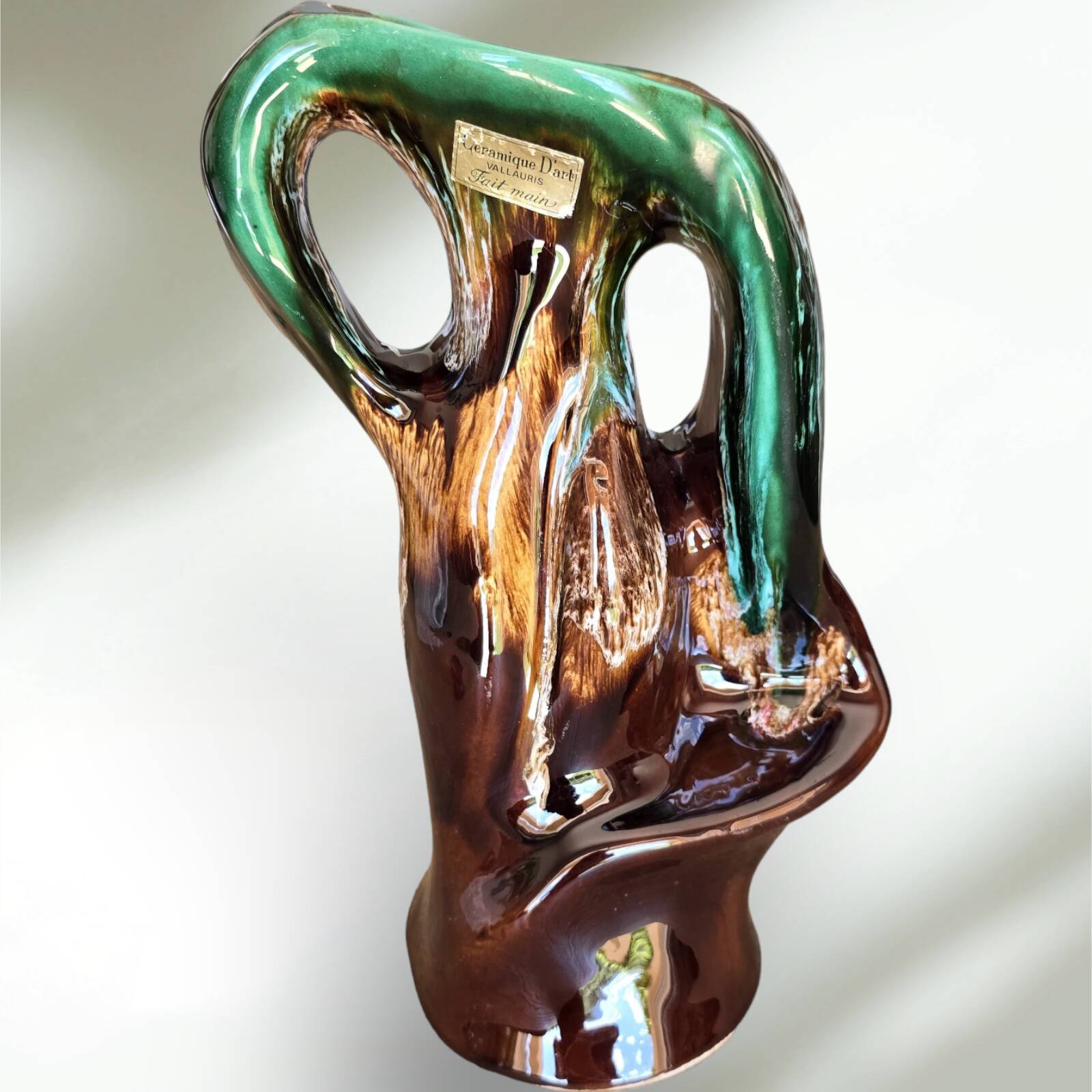 Vallauris glazed ceramic vase with an abstract shape